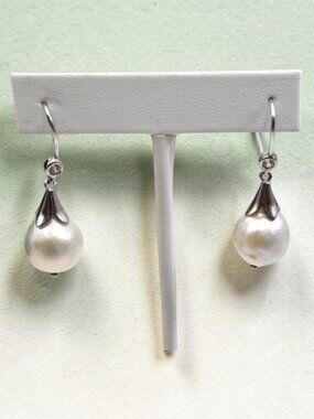 Lucas Lameth Grand Pearl Drop Earrings Sterling Silver Dangle June Birthstone